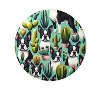 6cm Boston-Terrier-Dogs-Cactus Laminated Pinback Buttons Pack Of 5, Round Badges With Glossy Finish And Secure Pinback