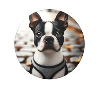 6cm Boston-Terrier-Realistic Laminated Pinback Buttons Pack Of 5, Round Badges With Glossy Finish And Secure Pinback