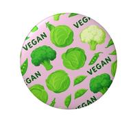 6cm Broccoli Vegan Green Laminated Pinback Buttons Pack Of 5, Round Badges With Glossy Finish And Secure Pinback