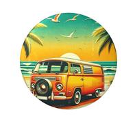 6cm Bus-Surfboard-Palm-Trees-Beach Laminated Pinback Buttons Pack Of 5, Round Badges With Glossy Finish And Secure Pinback