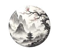 6cm Chinese-Landscape-Painting Laminated Pinback Buttons Pack Of 5, Round Badges With Glossy Finish And Secure Pinback