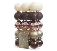 6cm Christmas Baubles - Brown & White Xmas Tree Decorations - Shatterproof Balls