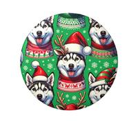 6cm Christmas-Siberian-Huskies-Snowflakes Laminated Pinback Buttons Pack Of 5, Round Badges With Glossy Finish And Secure Pinback