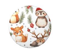 6cm Christmas-Woodland-Animals Laminated Pinback Buttons Pack Of 5, Round Badges With Glossy Finish And Secure Pinback