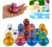 6cm Colorful Glitter Ducks 12Pcs | Bath Duck Toys for Toddlers | Baby Bath Toys Stocking Stuffers Classroom Prizes, Happy Easter Decor Duck Race Toys for 1+ Years