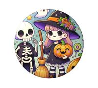 6cm Kawaii-Halloween-Witches-Pumpkins Laminated Pinback Buttons Pack Of 5, Round Badges With Glossy Finish And Secure Pinback