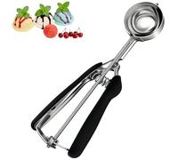 6cm Large Ice Cream Scoop, Stainless Steel Cookie Scoop with Easy Squeeze Release, Non-Slip Rubber Grip Melon Baller for Baking Meatballs Mash Potato Cupcakes (1, Black)