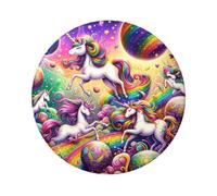 6cm Magical-Horse-Planets-Rainbow Laminated Pinback Buttons Pack Of 5, Round Badges With Glossy Finish And Secure Pinback