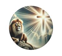 6cm Majestic-Lion-Cross Laminated Pinback Buttons Pack Of 5, Round Badges With Glossy Finish And Secure Pinback