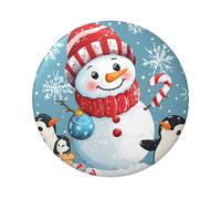 6cm Snowman-Penguin-Christmas-Cane Laminated Pinback Buttons Pack Of 5, Round Badges With Glossy Finish And Secure Pinback