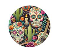6cm Sugar-Skulls-Guitars Laminated Pinback Buttons Pack Of 5, Round Badges With Glossy Finish And Secure Pinback