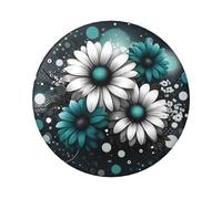 6cm Teal-Flowers-Dots Laminated Pinback Buttons Pack Of 5, Round Badges With Glossy Finish And Secure Pinback
