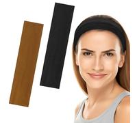 6cm Wide Headbands for Women Men, [2 PCS] Unisex Fashion Head Bands for Women's Hair, Soft Fabric Stretchy Elastic Hair Bands for Makeup, Yoga, Running (Black+Brown, One size)