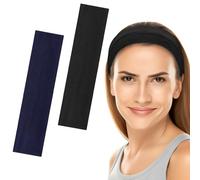 6cm Wide Headbands for Women Men, [2 PCS] Unisex Fashion Head Bands for Women's Hair, Soft Fabric Stretchy Elastic Hair Bands for Makeup, Yoga, Running (Black+Tibetan Blue, One size)