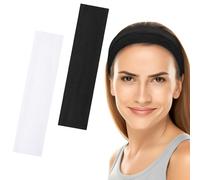6cm Wide Headbands for Women Men, [2 PCS] Unisex Fashion Head Bands for Women's Hair, Soft Fabric Stretchy Elastic Hair Bands for Makeup, Yoga, Running (Black+White, One size)