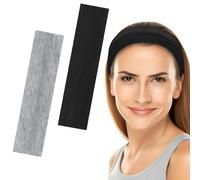 6cm Wide Headbands for Women Men, [2 PCS] Unisex Fashion Head Bands for Women's Hair, Soft Fabric Stretchy Elastic Hair Bands for Makeup, Yoga, Running (Black+Grey, One size)
