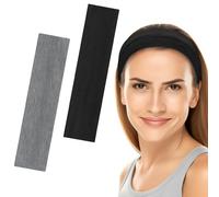 6cm Wide Headbands for Women Men, [2 PCS] Unisex Fashion Head Bands for Women's Hair, Soft Fabric Stretchy Elastic Hair Bands for Makeup, Yoga, Running (Black+Dark Grey, One size)
