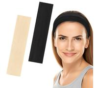 6cm Wide Headbands for Women Men, [2 PCS] Unisex Fashion Head Bands for Women's Hair, Soft Fabric Stretchy Elastic Hair Bands for Makeup, Yoga, Running (Black+Beige, One size)