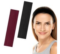 6cm Wide Headbands for Women Men, [2 PCS] Unisex Fashion Head Bands for Women's Hair, Soft Fabric Stretchy Elastic Hair Bands for Makeup, Yoga, Running (Black+Wine Red, One size)
