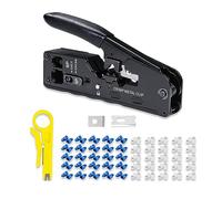 6COMGIGA All-in-one RJ45 RJ12 Crimp Tool,Pass Through Ethernet Crimper for Cat5 Cat5e Cat6 Cat6a Cat7 Modular Connector,with Mini Wire Stripper,50pcs CAT6 Pass Through Connectors and Covers