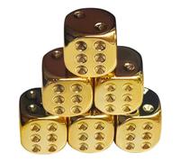 6cs Gold Dice, 6-Sided Dice with Rounded Corner, 0.6" Plated Gold, Portable Replacement Acrylic for Board Games, Party Games Metal Set
