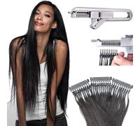 6d Hair Extension Machine Kit - Professional Gun Kit with Real Human Hair Bundles, Pliers Included for Salon Use