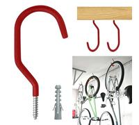 6er Pack Bike Hooks for Garage Wall,Heavy Duty Bicycle Hangers for Hanging, Wall Mount Bicycle Storage for Ceilings, No Drill Large Ceiling Hooks for Hanging Plants (red)