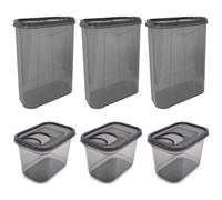 6er Set Storage Jar 3x 1,3 L & 3x 2,8 Litre Case Box Grey Storage Container