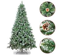 6Ft/1.8M Artificial Christmas Tree, Snow Flocked Christmas Tree with Pine Cones, Bushy Pointed Branche with Foldable Metal Stand Xmas Home Decorations, for Christmas Outdoor and Indoor Decoration
