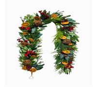 6ft/1.8m Christmas Garland Decoration for Door Staircase Mantel Table with Artificial Foliage Orange Slices, Berries, Eucalyptus Rattan Balls Xmas Holiday Ornaments