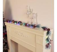 6FT/1.8M Christmas Garland with Lights, 8 Light Modes Prelit Christmas Garland with 18 LED Lights Branches Berries Bells Snowflake Pine Cones for Window Fireplace Door Stairs Indoor Outdoor Decoration