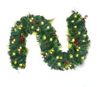 6FT/1.8M Christmas Garland with Lights,Light Up Xmas Garland with Pines&Berries for Fireplace Stair Front Door Table Porch Arch Mantle Garden Gate Staircase,Pre Lit Artificial Home Outdoor Decoration