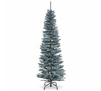 6Ft/1.8m Frosty Green Artificial Slim Pencil Christmas Tree, 430 Tips, Xmas | For Christmas, Home, Office and Party Decor, PVC and Metal Construction, Easy Assembly, Slim Space-Saving Design, Sturdy Base