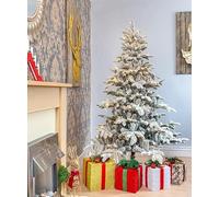 6Ft/1.8m Luxury Pre Lit Snow Flocked Christmas Tree Snow Covered Green Tips Hinged Branches Bushy Artificial Xmas Tree Home Snowy Decorations Warm White LEDs Lights