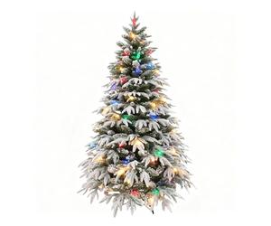 6ft/1.8m Pre-Lit Artificial Christmas Tree Lapland Fir - 260 LED Multicolour Lights, Snow Flocked 935 PE/PVC Tips, Snowy Bushy Hinged Branches, Metal Stand for Xmas Home Decorations