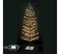 6Ft/1.8m Pre-Lit Brown Snowy Twig Christmas Tree - 160 Wam White Micro LEDs - Mains Operated - Snow Flocked Birch Tree Xmas Home Light Decoration