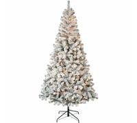 6Ft/1.8m Pre-Lit Yukon Snow Pine Artificial Green Christmas Tree Snow Flocked 550 Tips Branches Snowy Bushy Xmas Home Decorations, with 260 Warm White LEDs, Metal Stand