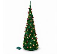 6Ft/180cm Prelit Pre Decorated Pop up Christmas Tree Xmas Home Indoor LED Warm White Lights Red Baubles Decorations Battery Operated