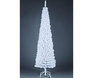 6Ft/1.8m Slim Christmas Tree Artificial White Pencil Tree 430 Pointed Tips, Metal Stand, Holiday Home Decorations