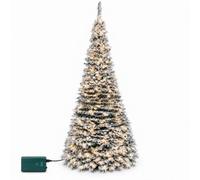 6Ft/180cm Prelit Pre Decorated Pop up Christmas Tree Xmas Home Indoor LED Warm White Lights Silver Baubles Decorations Battery Operated, Holly Flocked