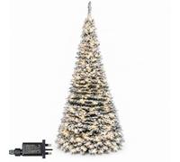 6Ft/1.8m Snow Flocked Prelit Pop Up Christmas Tree, Mains Operated | 200 Warm White LEDs, Snow Flocked Holly Foliage, Collapsible Design, Stand Included, Power Adapter, Indoor Use Only