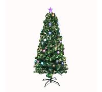 6Ft/180cm Fibre Optic Christmas Tree with Star Topper - Baubles and Stars Decorations - Pre-Lit Green Artificial Xmas Tree - Multicolor Changing Lights