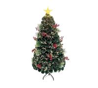6Ft/180cm Fibre Optic Christmas Tree with Star Topper - Green Pre-Lit Artificial Xmas Tree Featuring Pine Cones, Red Berries, 8 Changing Light Modes