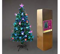 6Ft/180cm Fibre Optic Christmas Tree with Star Topper - LED Butterfly Decorations - Pre-Lit Green Artificial Xmas Tree - Multicolor Changing Lights