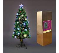 6Ft/180cm Fibre Optic Christmas Tree with Star Topper - LED Snowflakes Decorations - Pre-Lit Green Artificial Xmas Tree - Multicolor Changing Lights