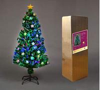 6Ft/180cm Fibre Optic Christmas Tree with Star Topper - Stars Decorations - Pre-Lit Green Artificial Xmas Tree - Multicolor Changing Lights