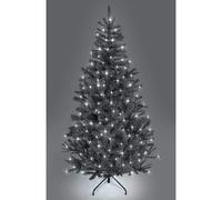 SHATCHI 6ft/1.8m Pre-Lit Artificial Christmas Tree Alaskan Pine Black 550 Tips-160 Cool White LEDs Metal Stand Xmas Home Decorations, 180cm