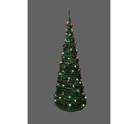 6Ft/180cm Prelit Pre Decorated Pop up Christmas Tree Xmas Home Indoor LED Warm White Lights Red Baubles Decorations