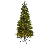 6ft (180cm) Slim Green Needle Pine Artificial Pre-Lit Decorated Christmas Tree