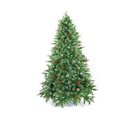6ft/180cm Snowy Tips Artificial Christmas Tree with Berries, Frosted Cones, Stockholm Pine Luxury Natural Looking Flocked Tips, Hinged Bushy Branches, Metal Stand - Xmas Home Holiday Decorations